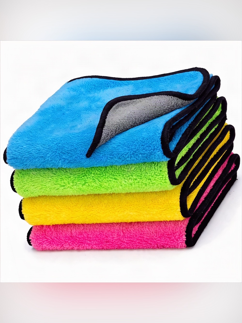 NWT Set of 4 Microfiber Hanging Washcloths - Green Yellow Pink Blue - Soft Absor